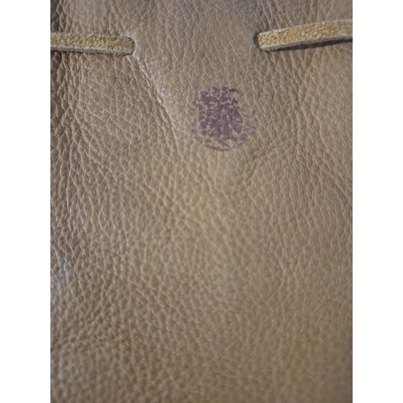 Vintage Genuine Leather Drawstring Pouch Camel Tan Color With Wooden Bead Accent - Picture 10 of 16